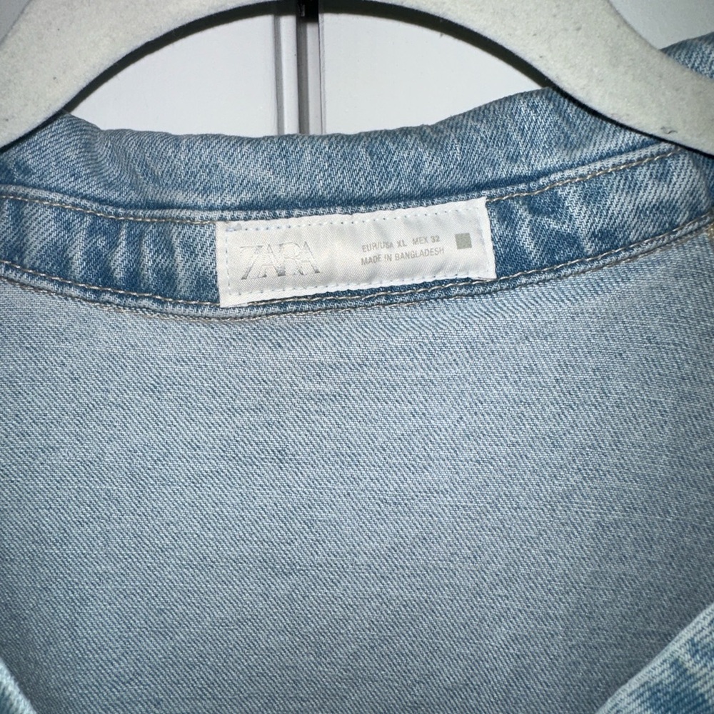 Zara Light Wash Denim Dress XL NWT | Button Front Utility Mini Dress - Picture 5 of 14
